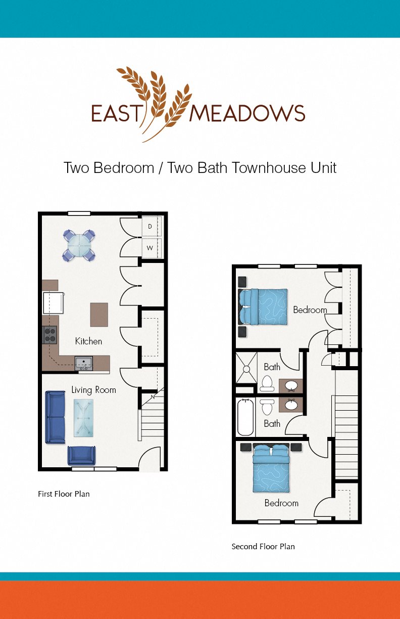 Two Bed Two Bath Townhouse Floor Plan 3